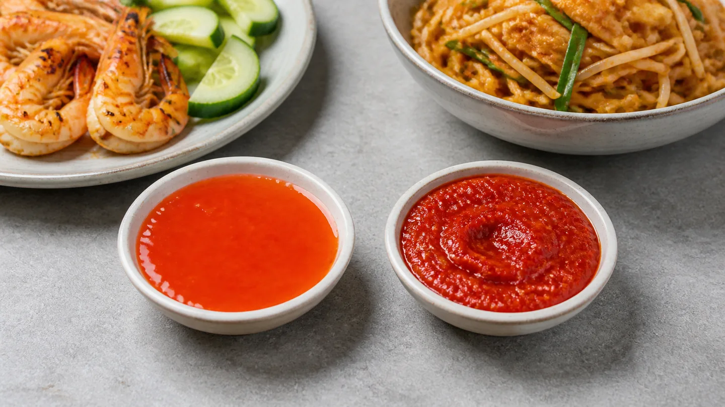 Řidší thajský a hustší americký styl srirachy