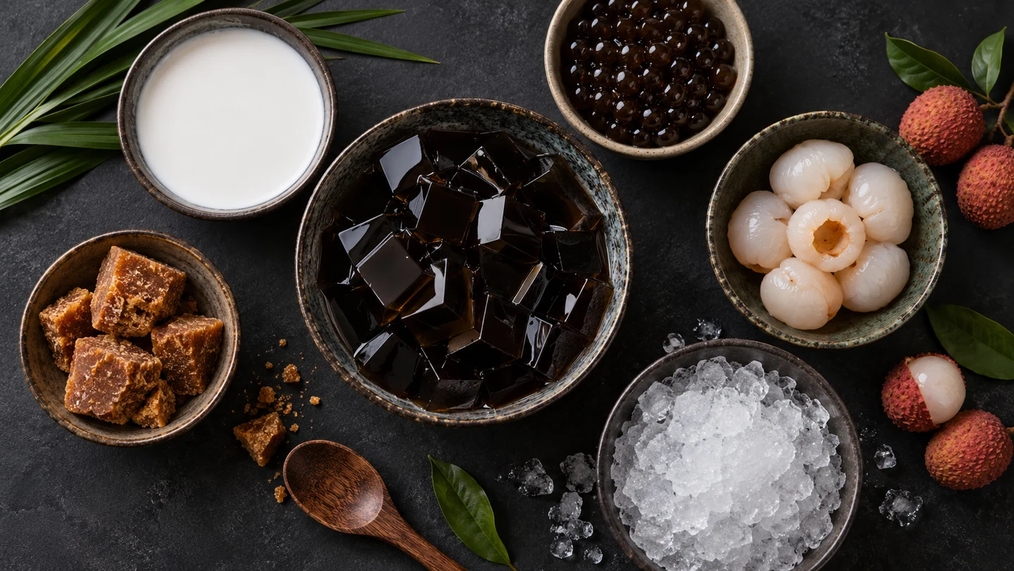 Suroviny pro podávání grass jelly