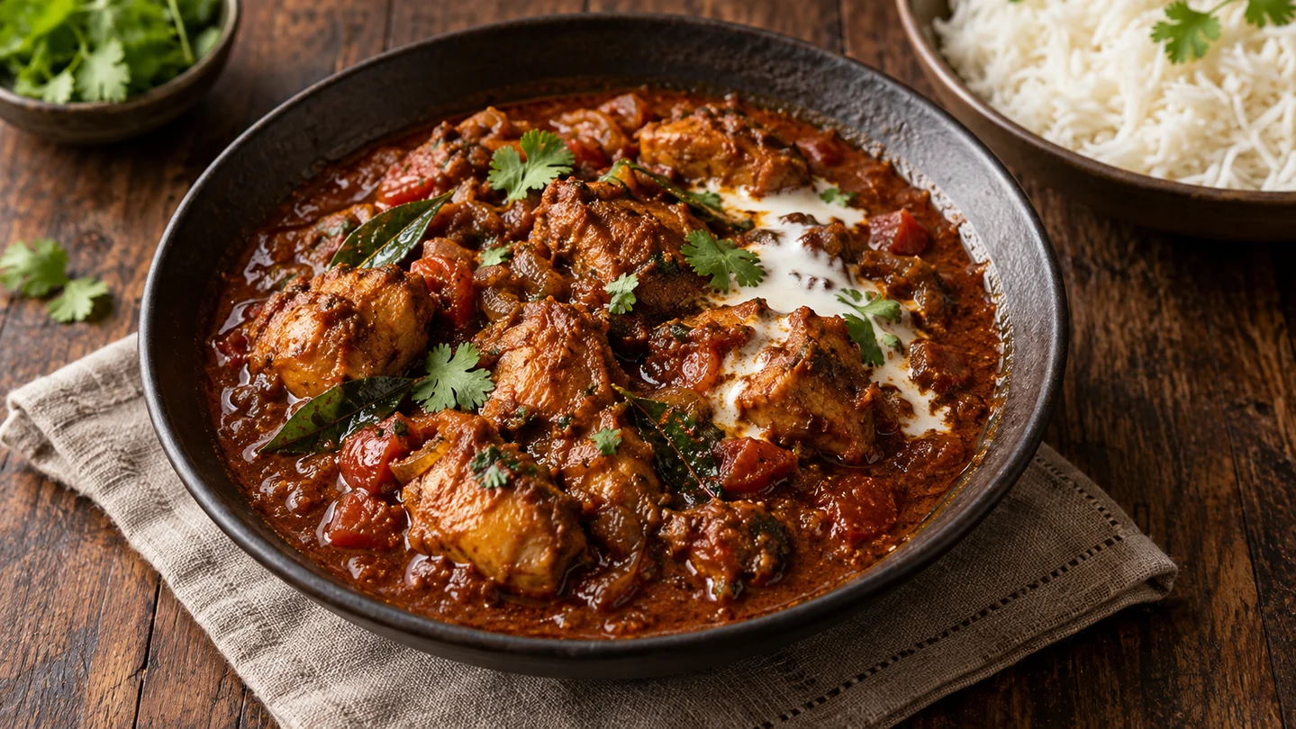 Kuřecí Madras kari s rajčaty, chilli a kořením