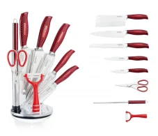 Royalty Line 9 piece knife set block with swivel holder - Red