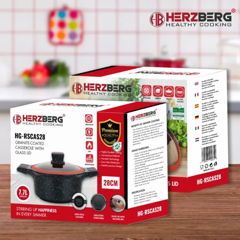 Herzberg Granite coated pot with glass lid - 28 cm