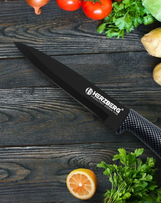 Herzberg 8 piece knife set with acrylic stand - Carbon