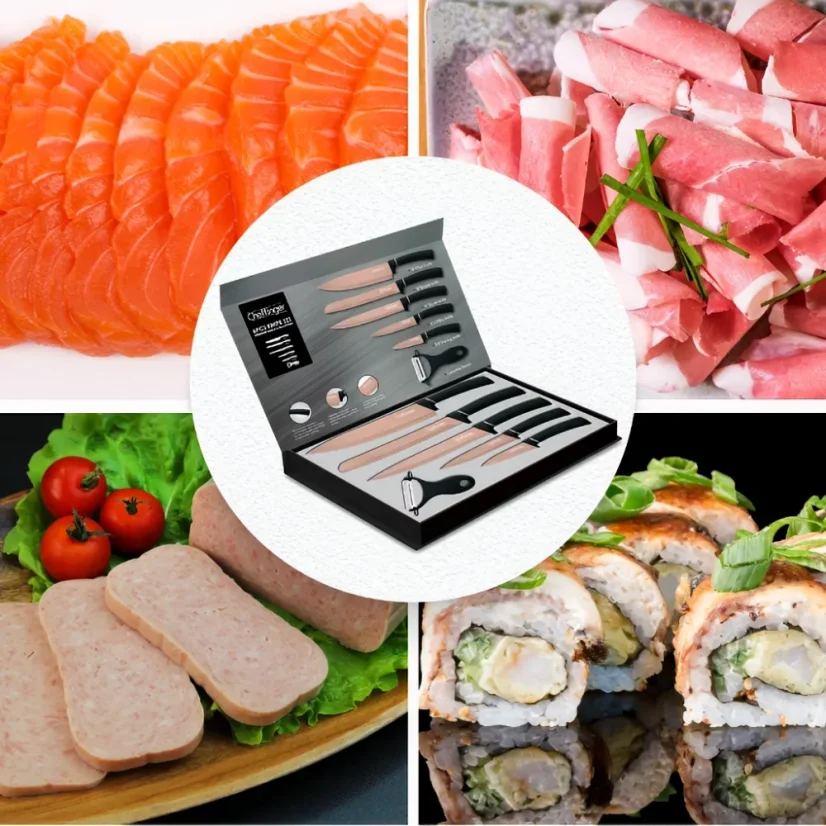 Cheffinger Sada 6 nožov s mramorovým povrchom - kolekcia Titanium Gold + Black