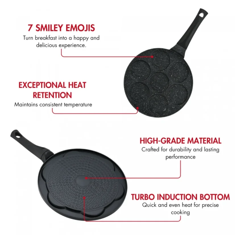 Herzberg Marble coated frying pan for 7 pancakes with spikes 26 cm