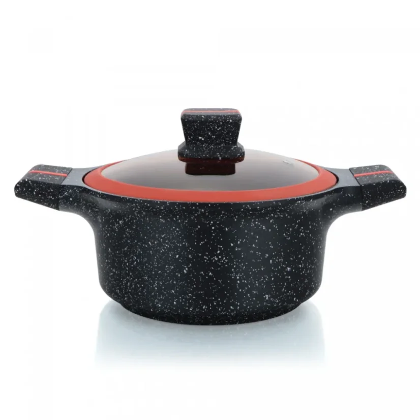 Herzberg Granite coated pot with glass lid - 28 cm