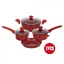 Herzberg 7 Pieces Marble Coated Cast Iron Cookware Set - Red