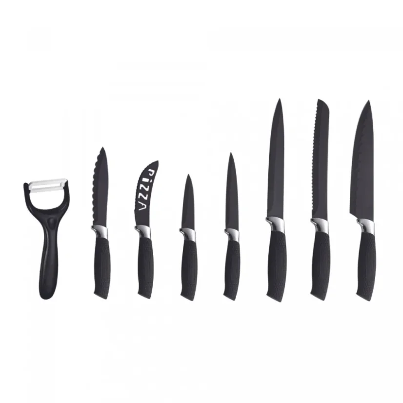 Royalty Line Set of 7 knives with non-stick coating and scraper - Black