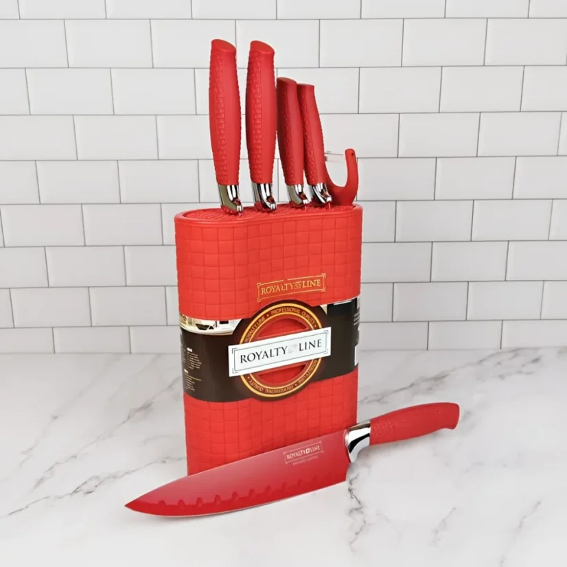 Royalty Line 7-piece set of non-stick knives with block- Red