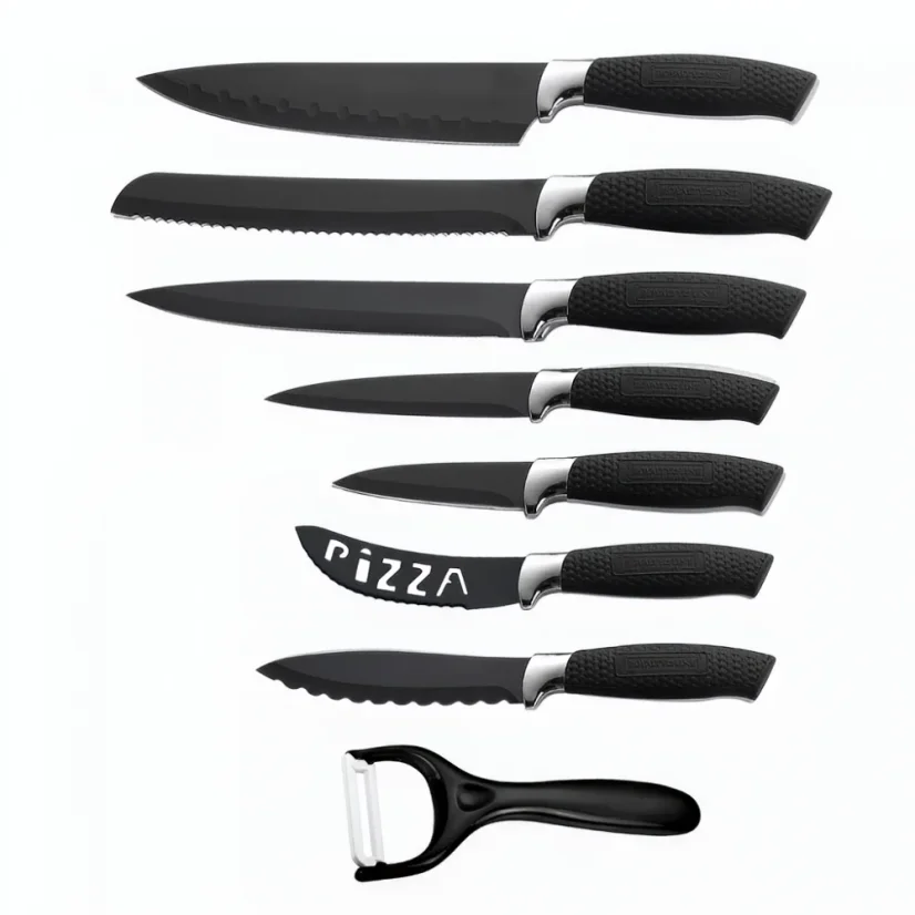 Royalty Line Set of 7 knives with non-stick coating and scraper - Black