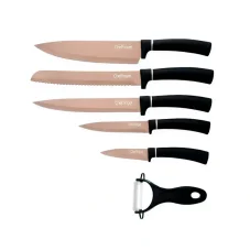 Cheffinger Set of 6 marble coated knives - Titanium Gold + Black collection