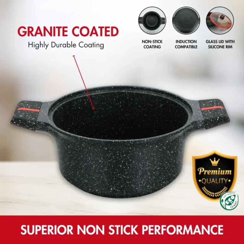Herzberg Granite coated pot with glass lid - 28 cm