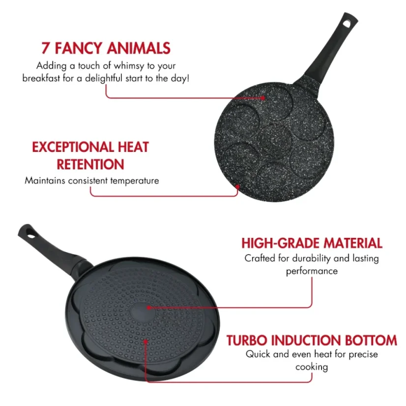 Herzberg Marble coated Pan for 7 pancakes with animals 26 cm