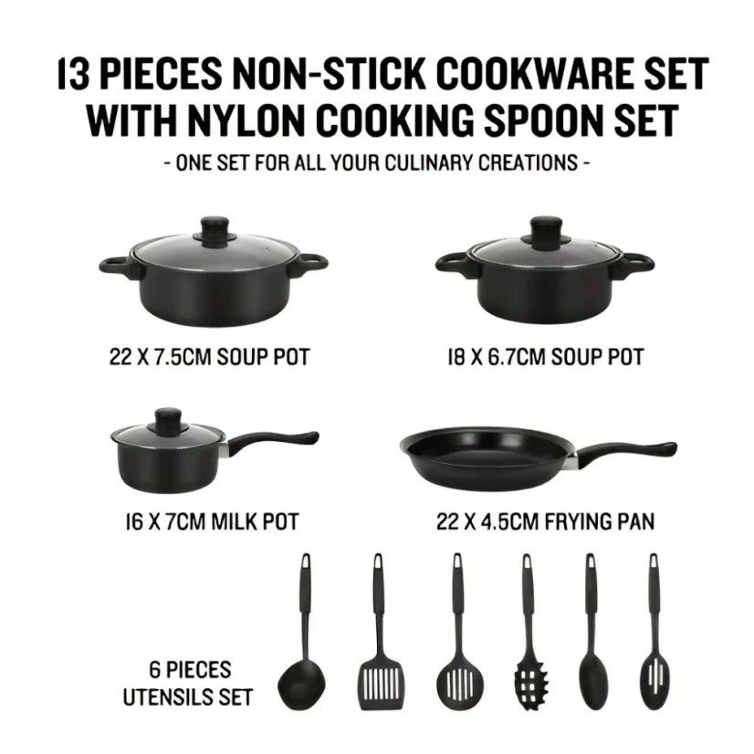 Herzberg 13-piece non-stick cookware set with set of accessories