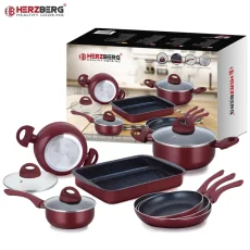 Herzberg Set of 10 pieces of marble coated dishes - Burgundy Herzberg Set of 10 pieces of marble coated dishes - Burgundy