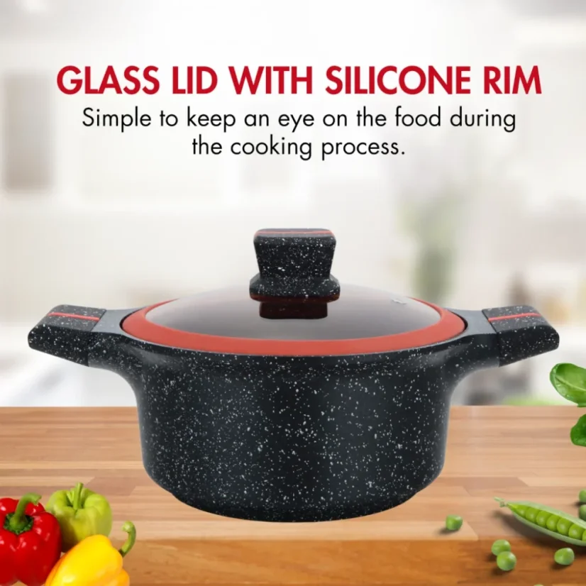 Herzberg Granite coated pot with glass lid - 28 cm