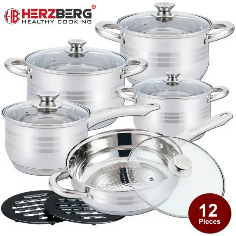 Herzberg Set of 12 stainless steel cookware