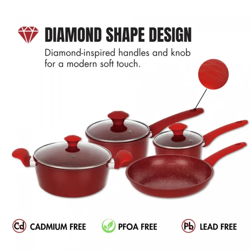Herzberg 7 Pieces Marble Coated Cast Iron Cookware Set - Red