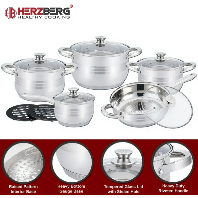 Herzberg Set of 12 stainless steel cookware