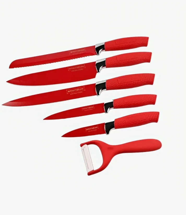 Royalty Line 7-piece set of non-stick knives with block- Red