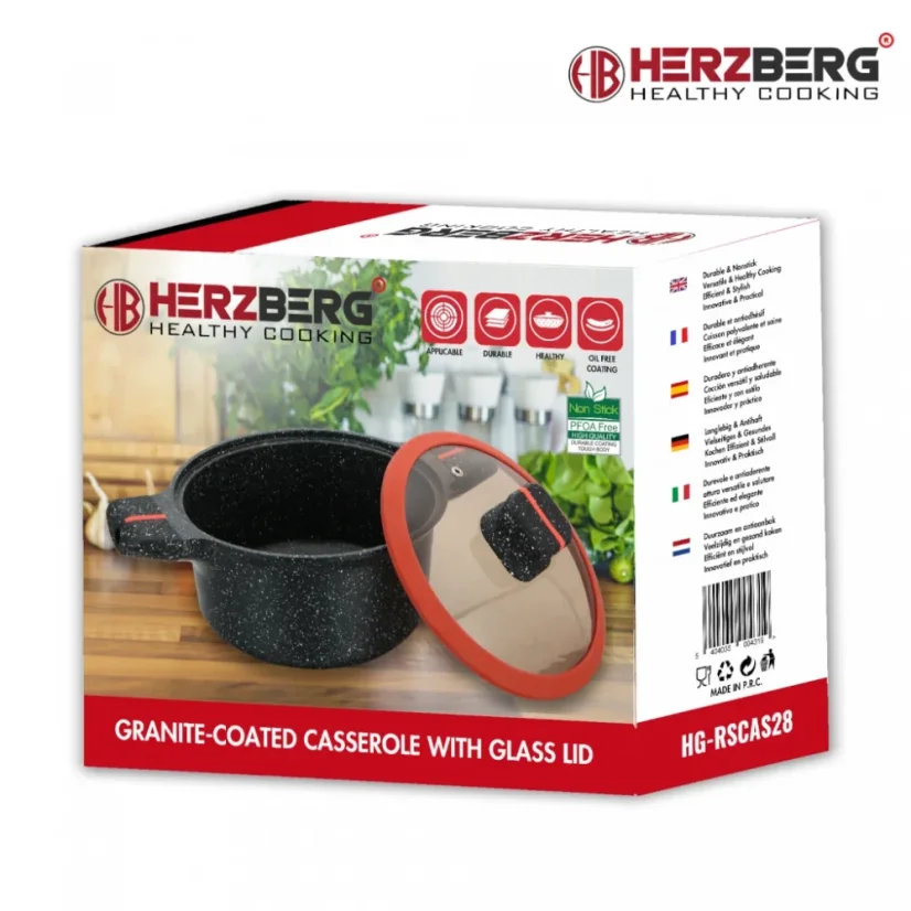 Herzberg Granite coated pot with glass lid - 28 cm
