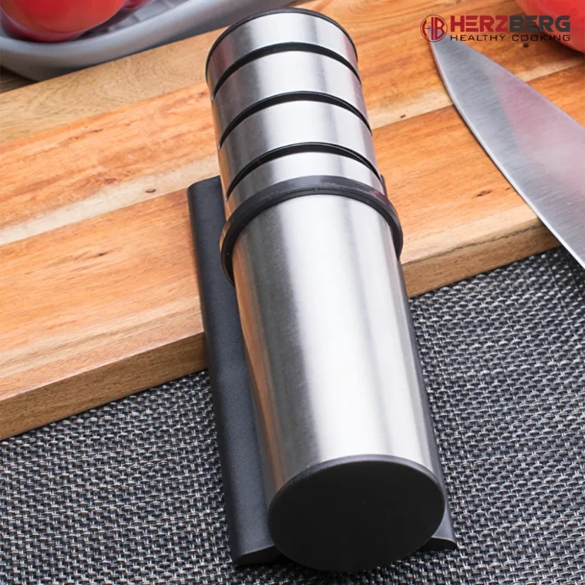 Herzberg Stainless steel cylindrical manual knife sharpener