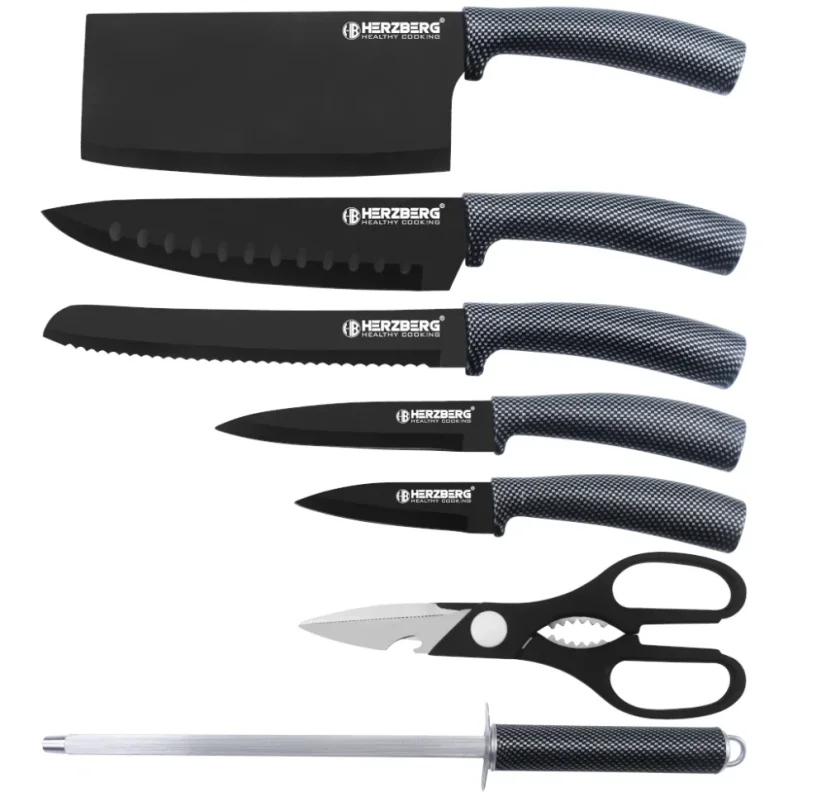 Herzberg 8 piece knife set with acrylic stand - Carbon