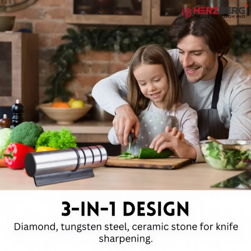 Herzberg Stainless steel cylindrical manual knife sharpener