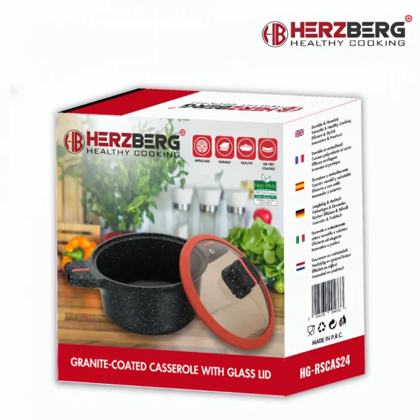 Herzberg Hrniec so žulovým povrchom a sklenenou pokrievkou - 24 cm