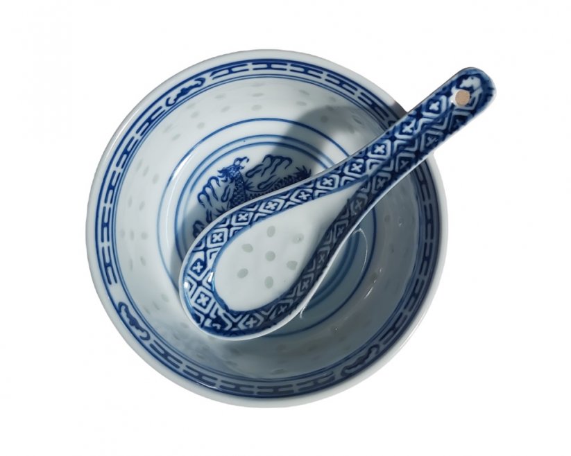 Bowl with a spoon made of rice porcelain 11 cm