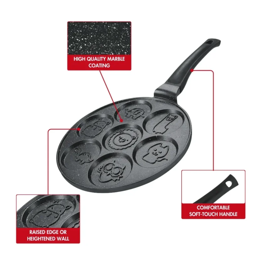 Herzberg Marble coated Pan for 7 pancakes with animals 26 cm