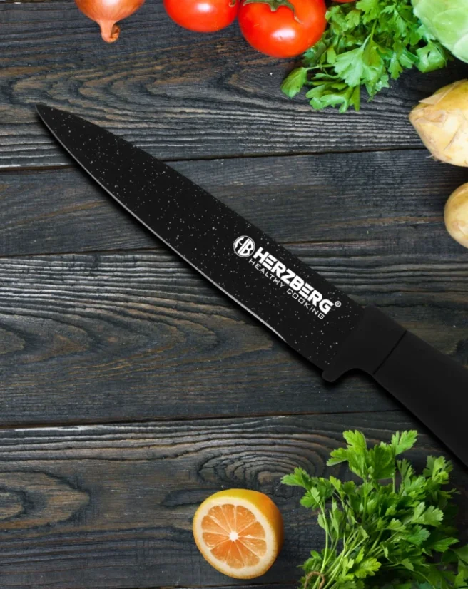 Herzberg 8 piece knife set with acrylic stand - Black marble