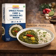 Ashoka Špenátové kari s bramborami a rýží na páře 250g Ashoka Špenátové kari s bramborami a rýží na páře 250g