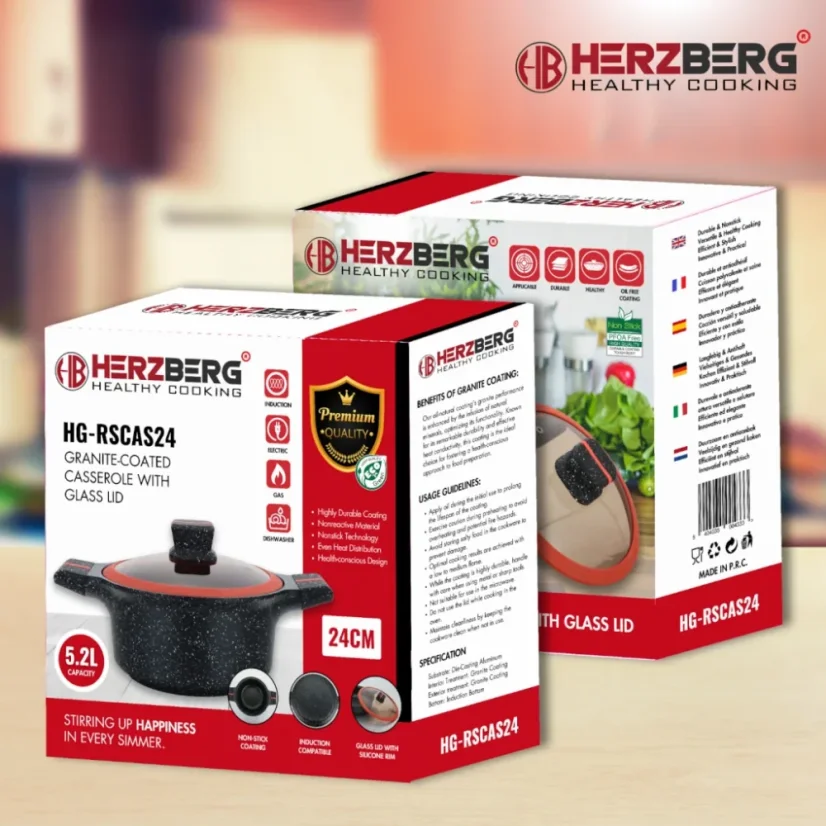 Herzberg Hrniec so žulovým povrchom a sklenenou pokrievkou - 24 cm