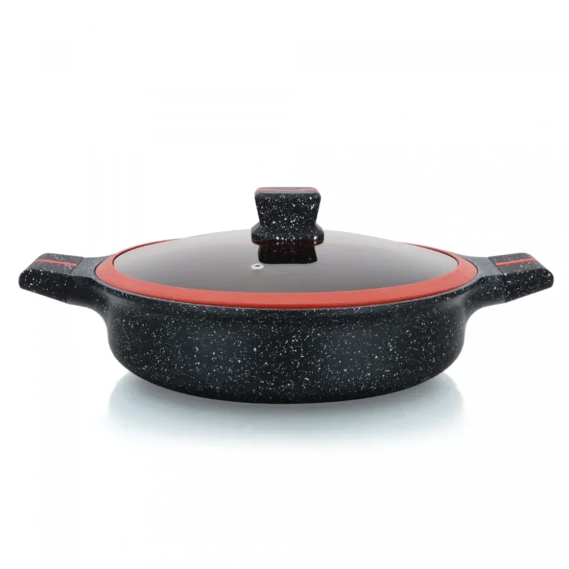 Herzberg Granite coated pot with glass lid, low - 28 cm