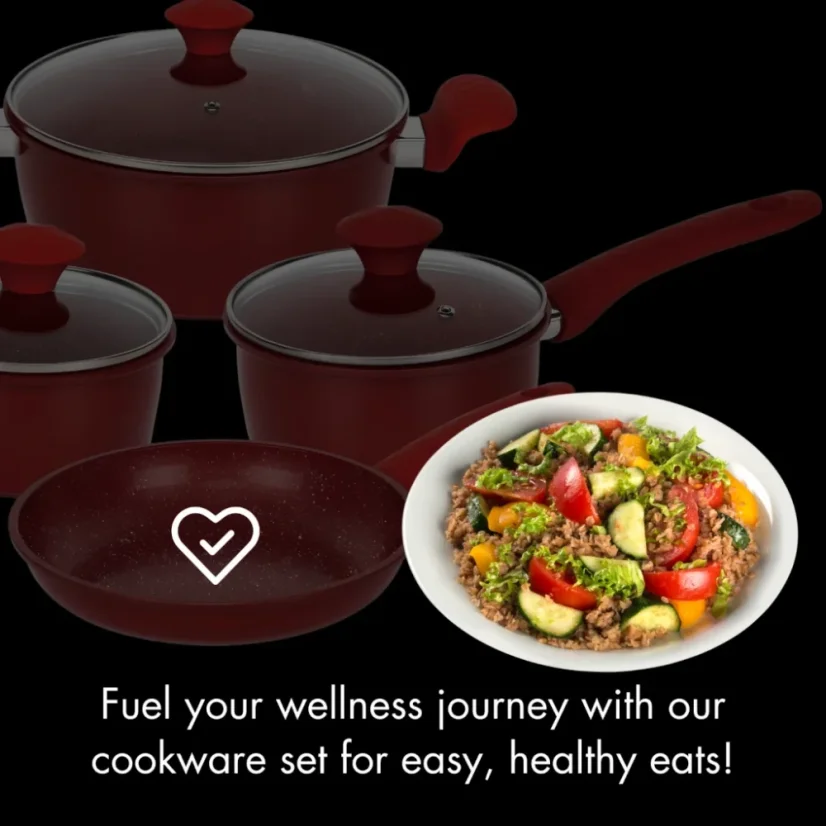 Herzberg 7 Pieces Marble Coated Cast Iron Cookware Set - Red