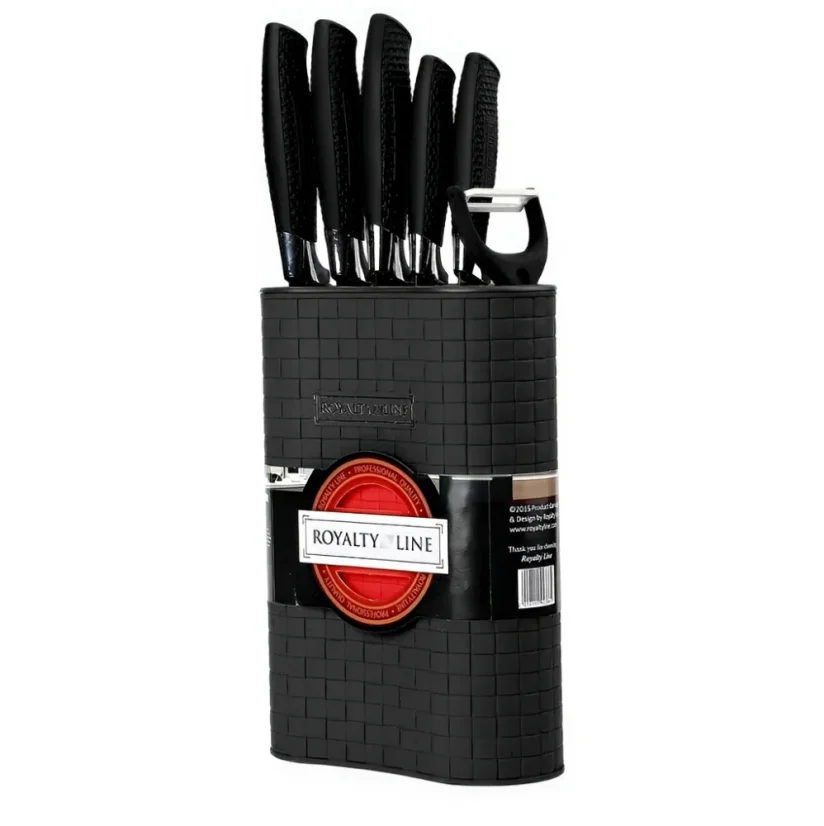 Royalty Line 7-teiliges Set aus antihaftbeschichteten Messern mit Block - Schwarz