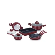 Herzberg Set of 10 pieces of marble coated dishes - Burgundy Herzberg Set of 10 pieces of marble coated dishes - Burgundy