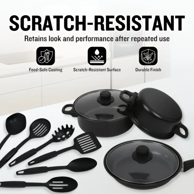Herzberg 13-piece non-stick cookware set with set of accessories