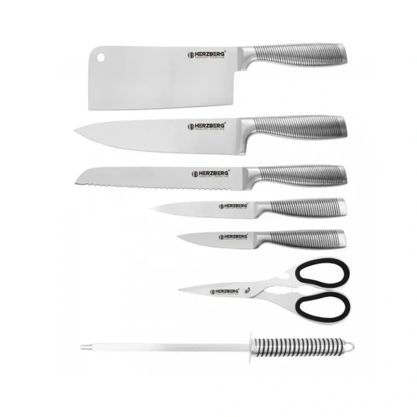 Herzberg 8dílná sada nožů z nerezové oceli s akrylovým stojánkem- Černá