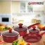 Herzberg 7 Pieces Marble Coated Cast Iron Cookware Set - Red