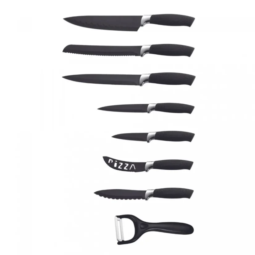 Royalty Line Set of 7 knives with non-stick coating and scraper - Black