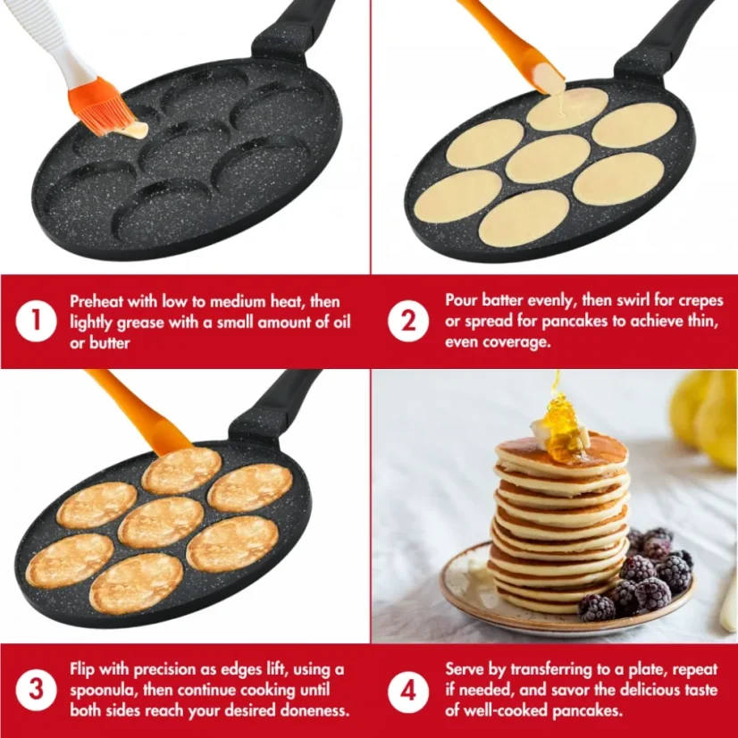 Herzberg Marble coated frying pan for 7 pancakes with spikes 26 cm