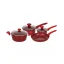 Herzberg 7 Pieces Marble Coated Cast Iron Cookware Set - Red