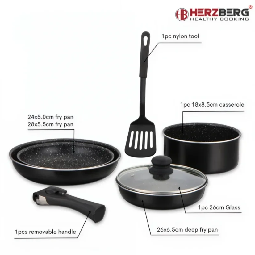 Herzberg 7-piece set of marble-coated dishes