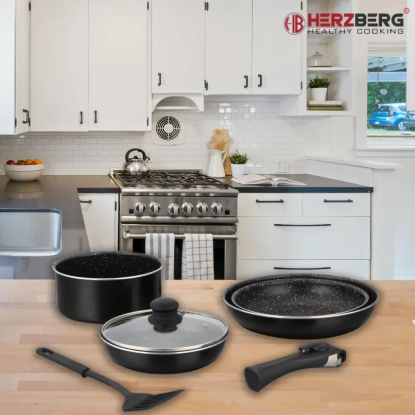 Herzberg 7-piece set of marble-coated dishes