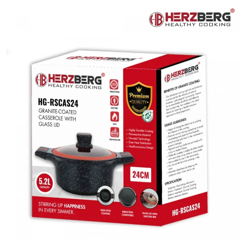 Herzberg Hrniec so žulovým povrchom a sklenenou pokrievkou - 24 cm
