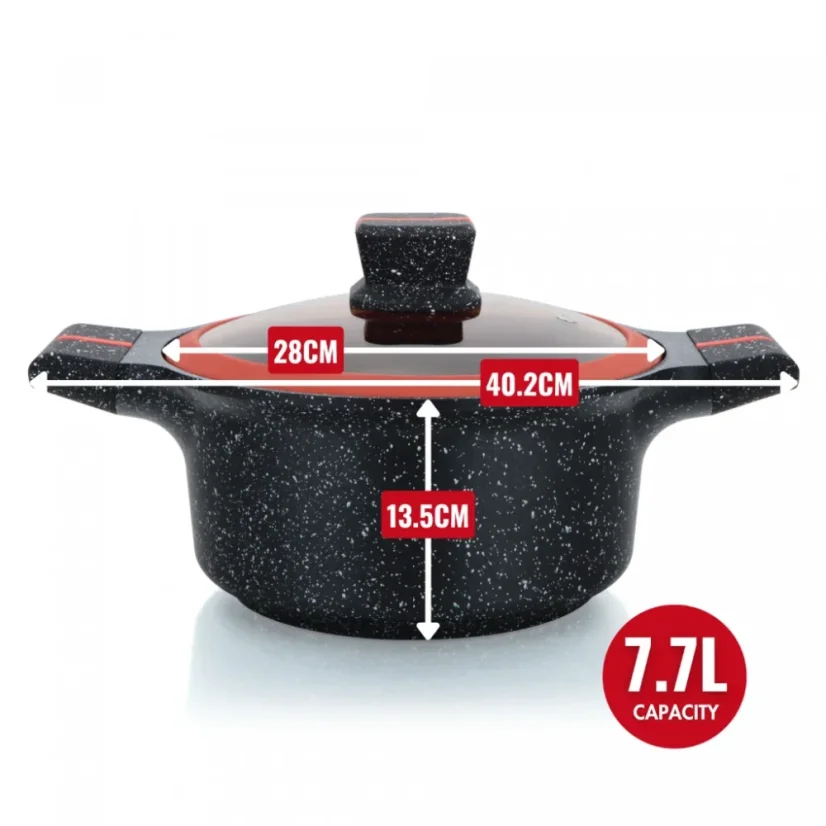 Herzberg Granite coated pot with glass lid - 28 cm