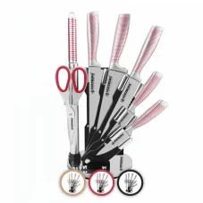 Herzberg 8-piece stainless steel knife set with acrylic stand - Red