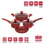 Herzberg 7 Pieces Marble Coated Cast Iron Cookware Set - Red