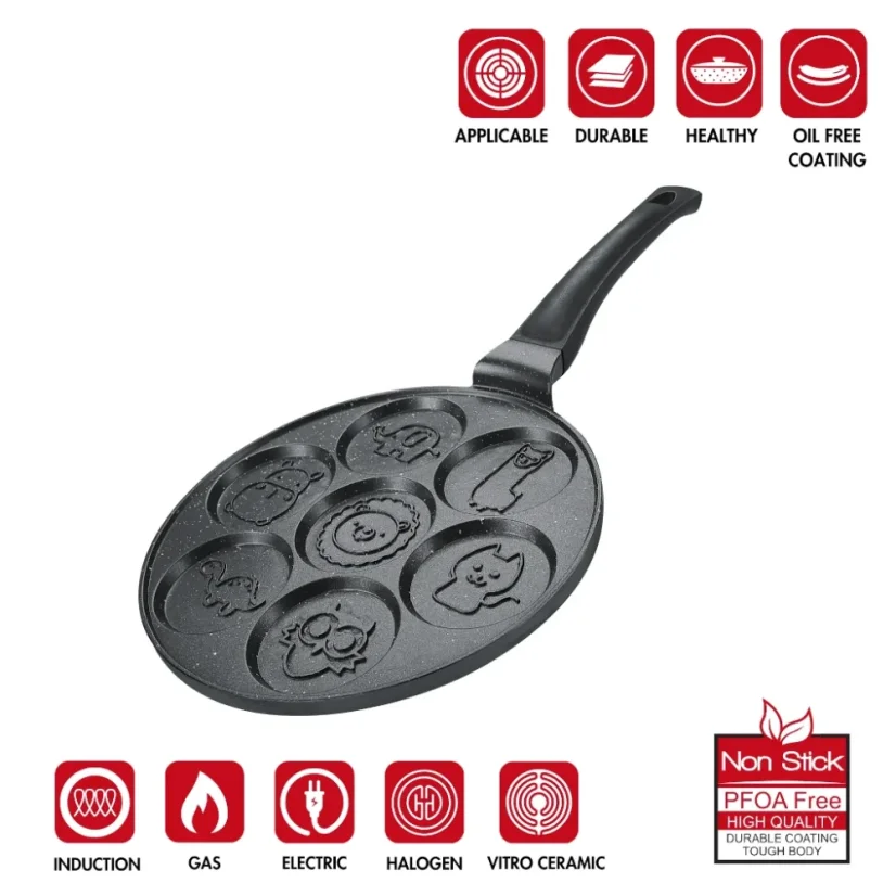 Herzberg Marble coated Pan for 7 pancakes with animals 26 cm